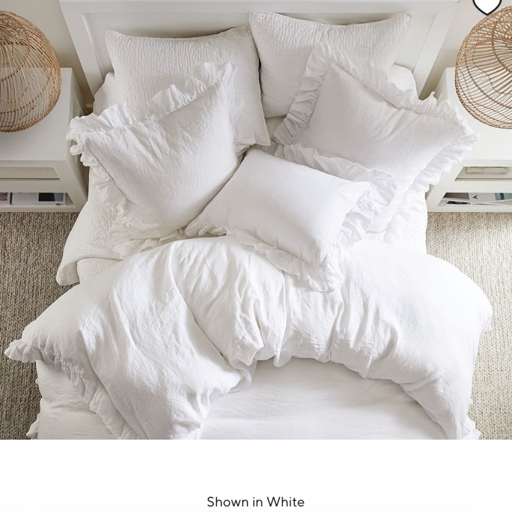 Pottery Barn Belgian Flax Linen Fringe Ruffle Duvet Cover Twin - Picture 2 of 5